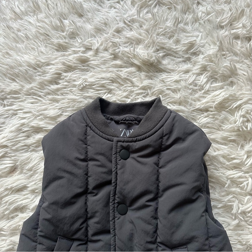 Zara Snap Button Up Puff Vest Gray Size 2 Years - Picture 2 of 8